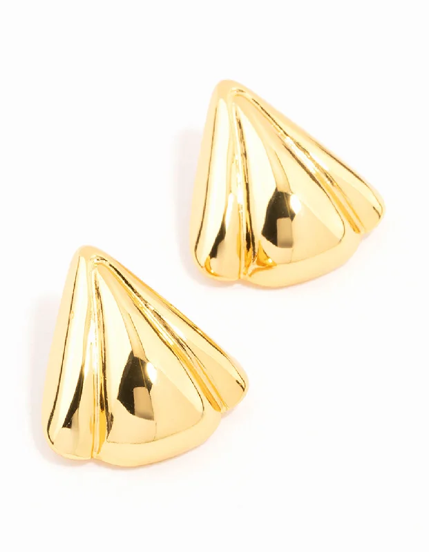 Square stud earrings-Waterproof Gold Plated Stainless Steel Fan Triangle Stud Earrings