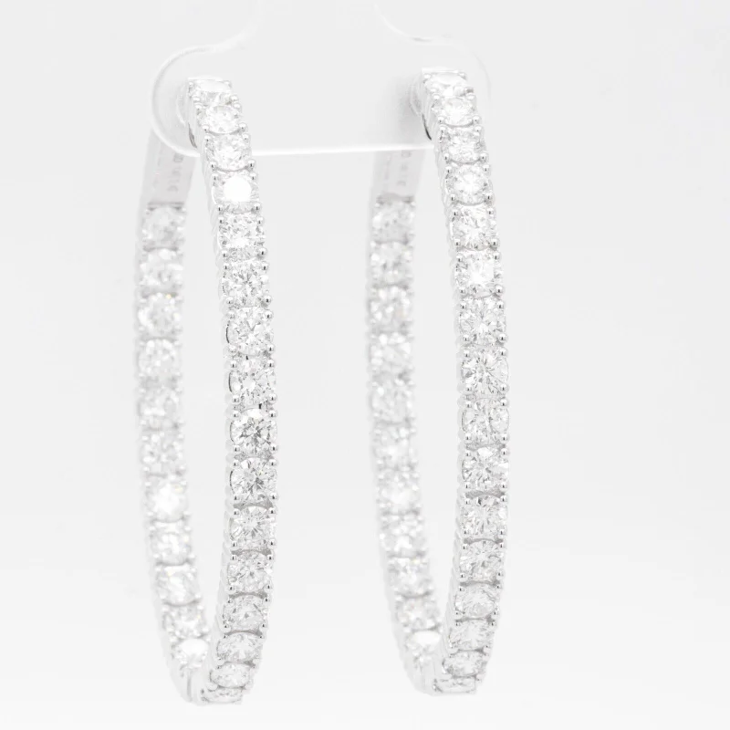 Bamboo style earrings-14k White Gold Diamond In & Out Oval Hoop Earrings 6.84ctw G VS2 - Snap Closure