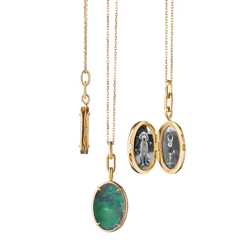 Flat knot necklaces-"Elle"  Aventurine Stone Slim Locket Necklace