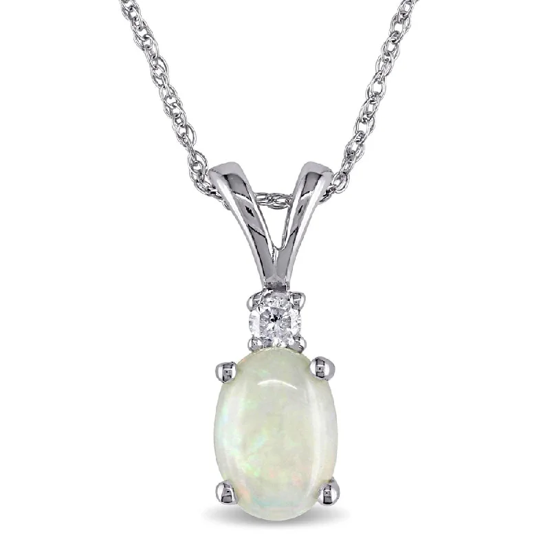 Ruby stone necklaces-Miadora 10k White Gold Opal and Diamond Fashion Necklace