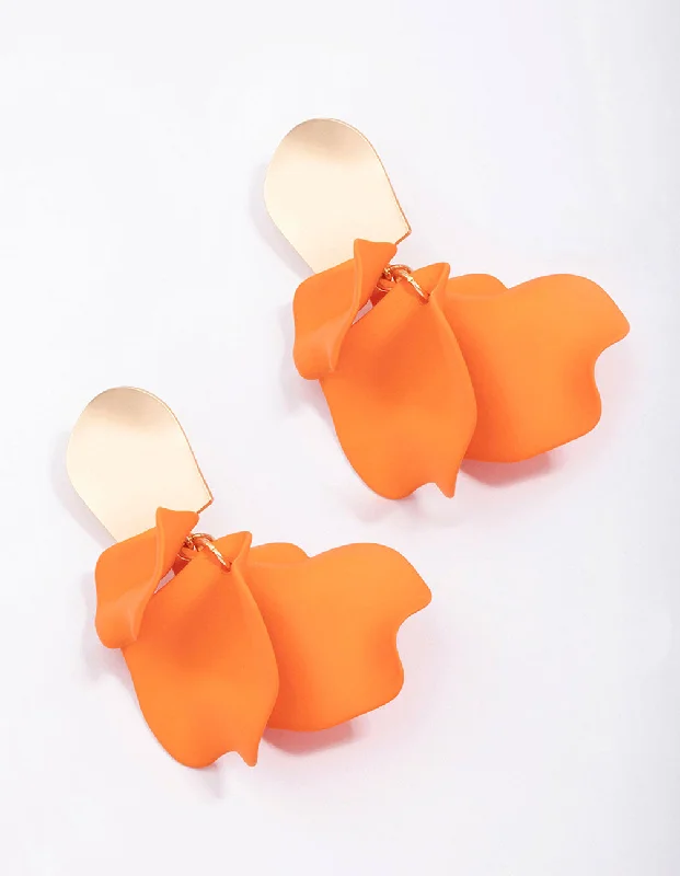 Simple cross earrings-Orange Petal Drop Earrings