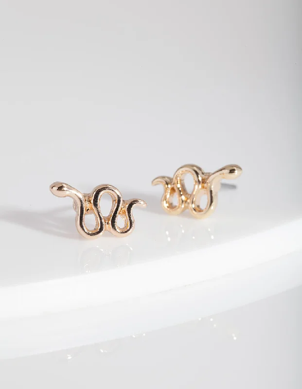 Wide statement earrings-Gold Snake Stud Earrings