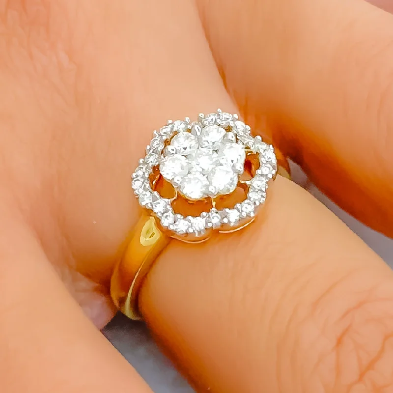 Satin finish engagement rings-Glowing Open Flower Diamond + 18k Gold Ring