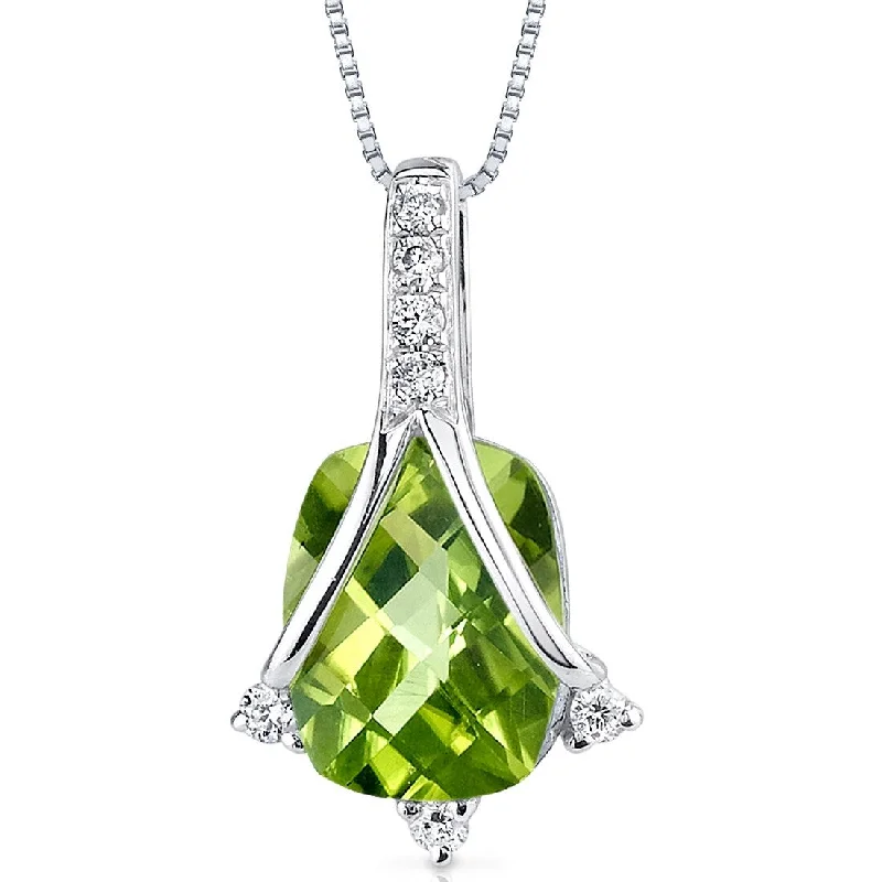 Patina bronze necklaces-14k White Gold 2.17 ct Peridot and Diamond Pendant Necklace