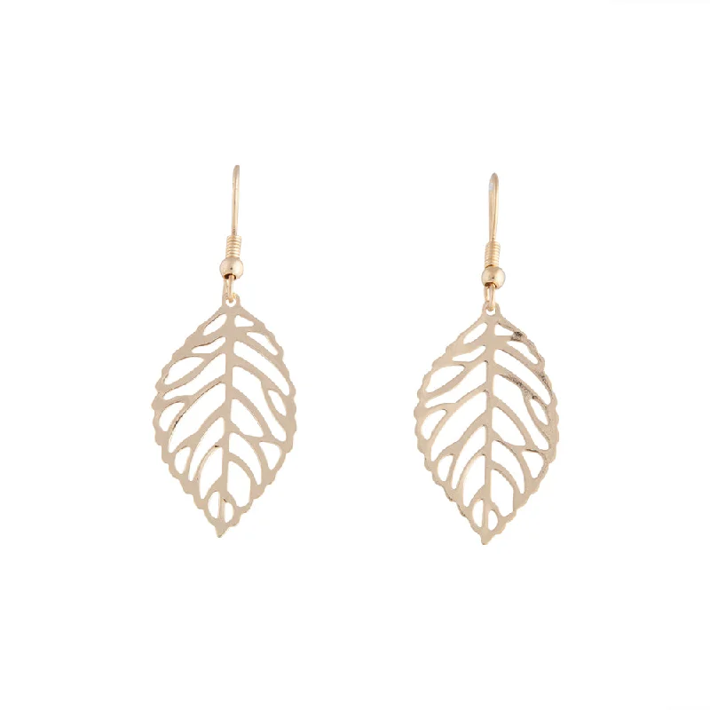 Thick hoop earrings-Gold Filigree Leaf Drop Earrings