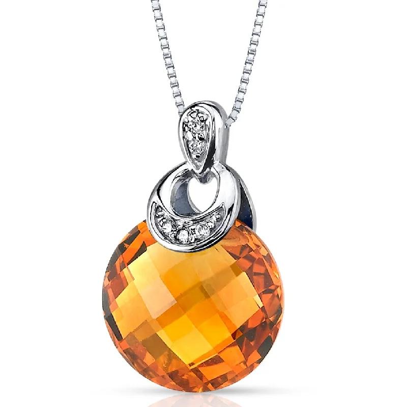 Cedar wood necklaces-14k White Gold 3.5 ct Citrine and Diamond Pendant Necklace