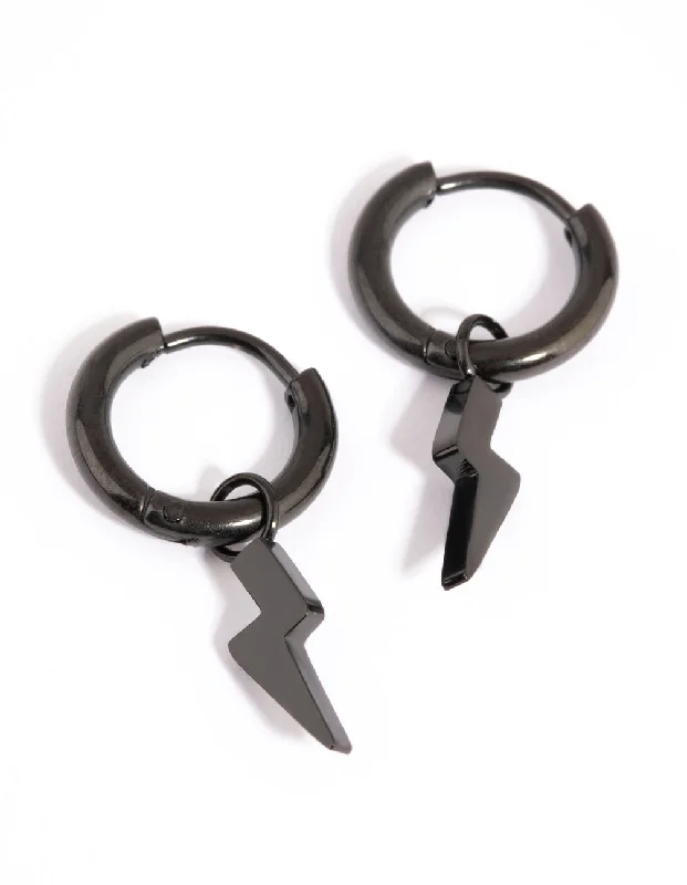 Smooth drop earrings-Matte Black Lightning Bolt Huggie Earrings