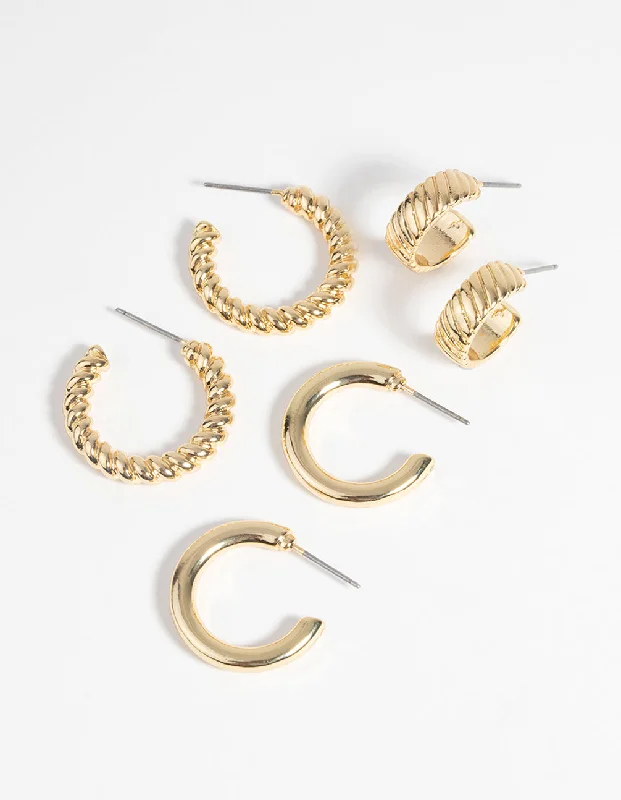 Topaz stud earrings-Gold Plated Twisted Hoop Earring Pack