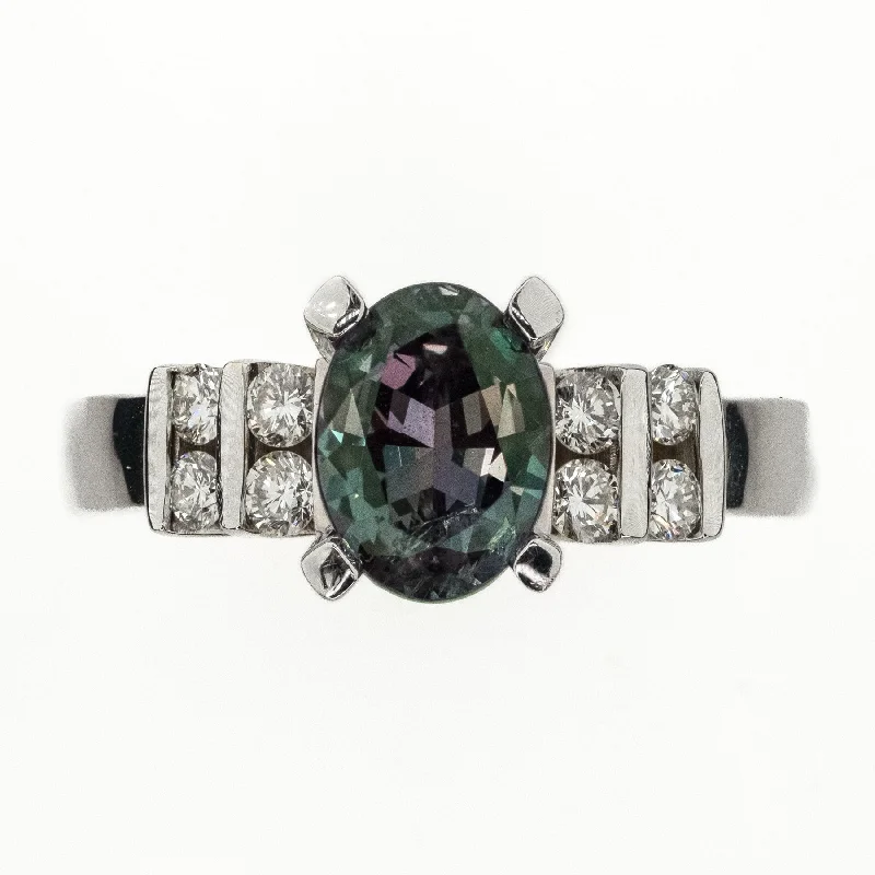 Marquise cut engagement rings-1.38ct Natural Alexandrite and Diamond Gemstone Ring in 18K White Gold Size 6.25