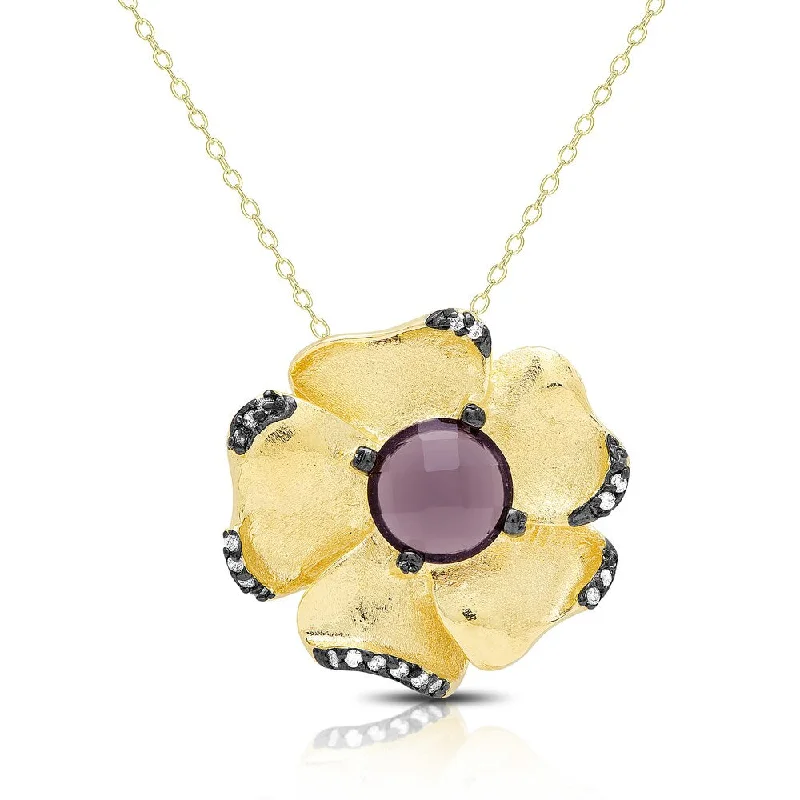 Soft silk necklaces-Samantha Stone Gold Over Silver Cubic Zirconia and Simulated Amethyst Flower Necklace