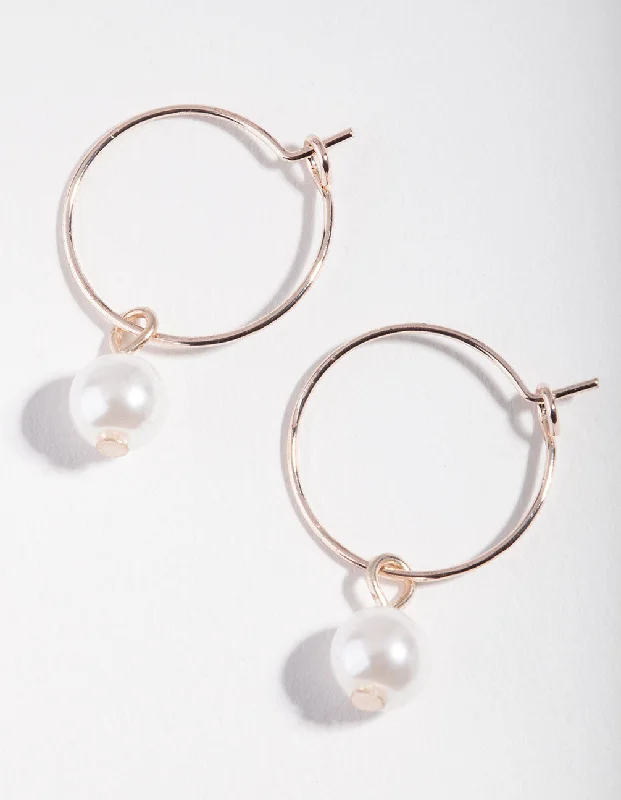 Nomad braid earrings-Rose Gold Mini Fine Pearl Hoop Earrings