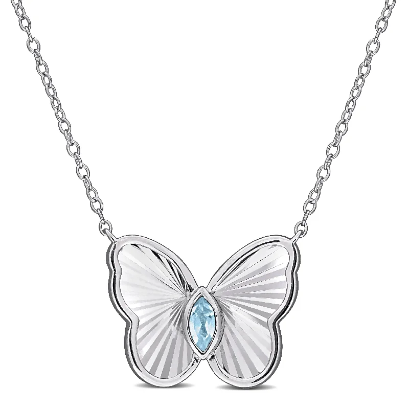 Rustic silver necklaces-Miadora 1/6ct TGW Sky Blue Topaz Necklace with Chain in Sterling Silver