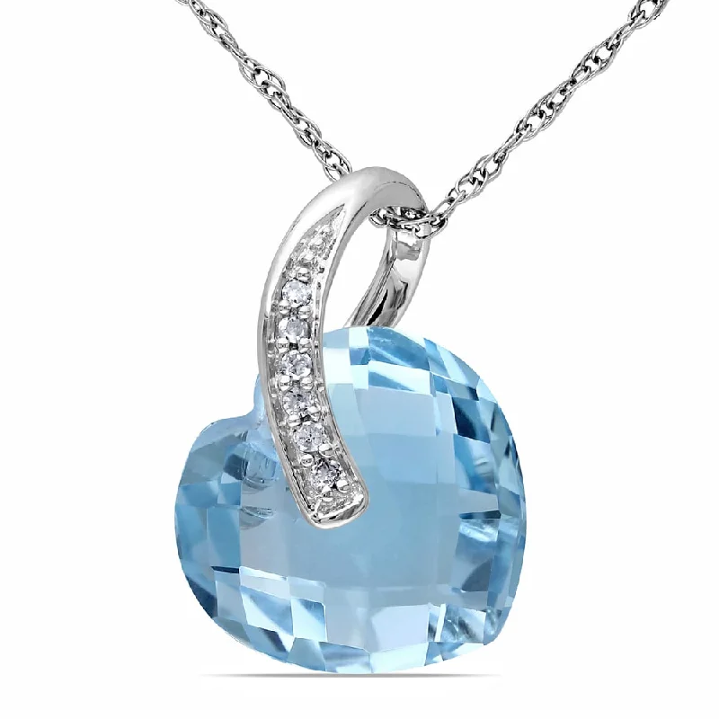 Oval shape necklaces-Miadora 10k White Gold 6 1/2ct Blue Topaz and Diamond Heart Necklace