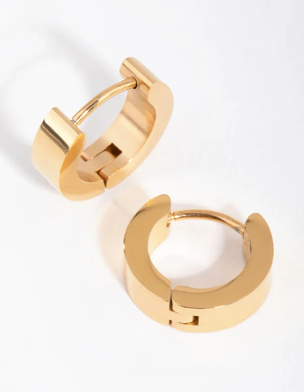 Java tile earrings-24 Carat Gold Plated Surgical Steel Wide Huggie Earrings