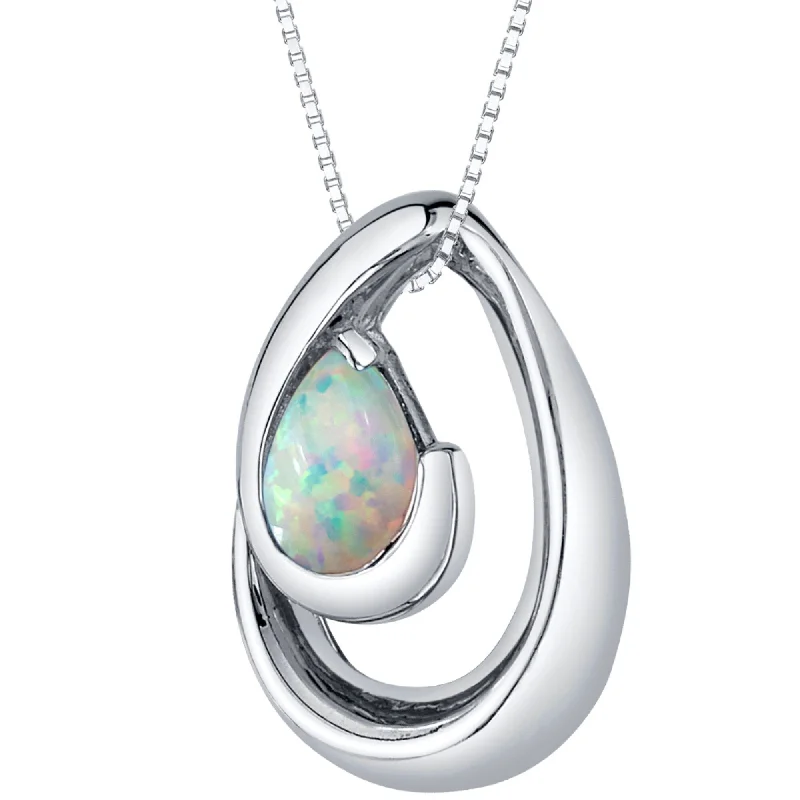 Soft silk necklaces-1 ct Created White Opal Pendant Necklace in Sterling Silver