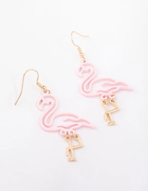 Tide design earrings-Pink Cut Out Flamingo Drop Earrings