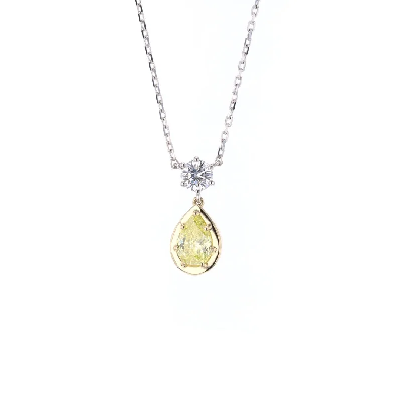 Linen thread necklaces-0.61 ct Diamond & 1.28 ct Pear Yellow Diamond Pendant Necklace