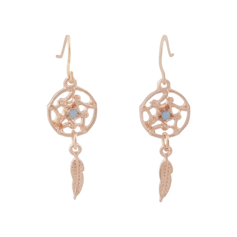 Aged medallion earrings-Rose Gold Mini Dreamcatcher Earrings