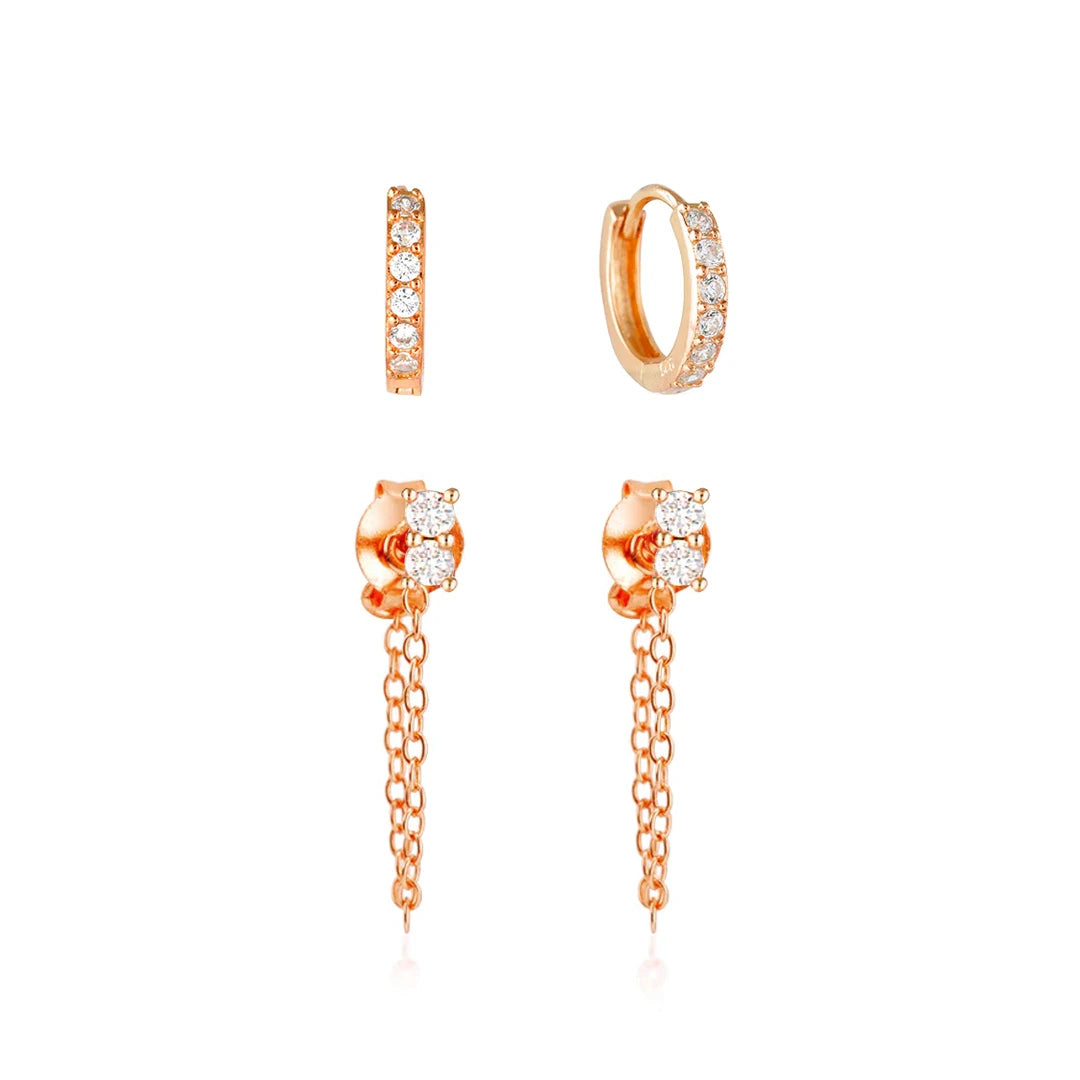 Smooth drop earrings-Jet Anniversary Set Rose Gold