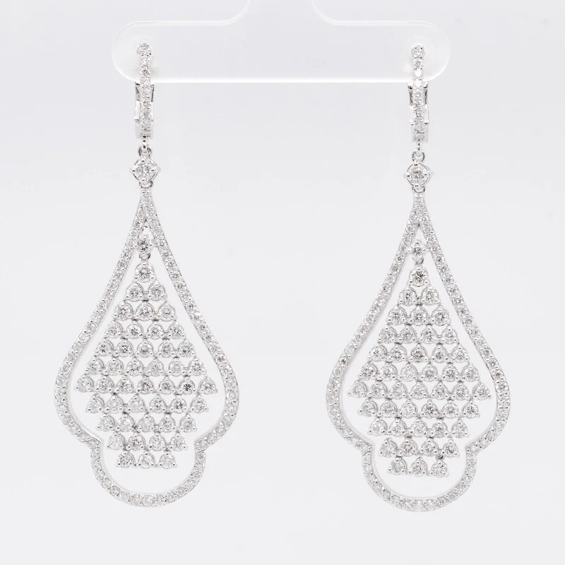 Flat knot earrings-14k White Gold Diamond 232 Stone Chandelier Dangle Earrings 4.20ctw F-G VS