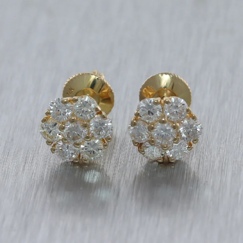 Fine triangle earrings-14k Yellow Gold 1.96ctw Diamond Cluster Stud Earrings