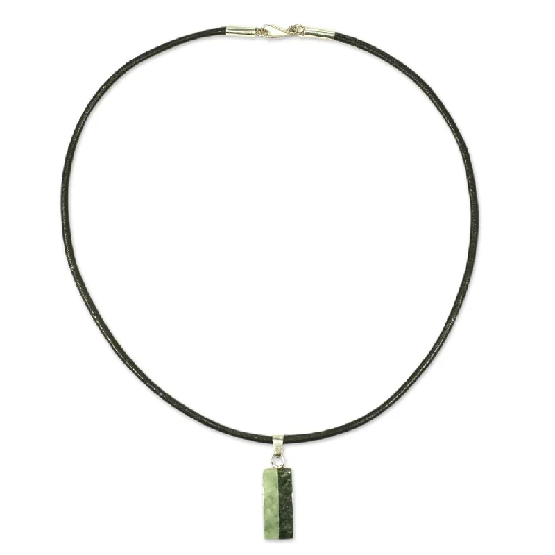 Bold cross necklaces-Handmade Sterling Silver Leather Life Jade Necklace (Guatemala)