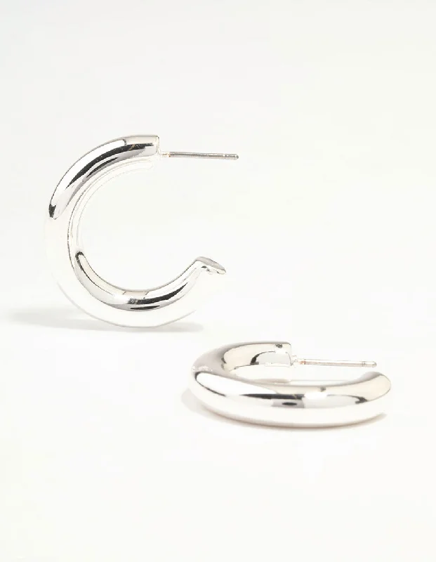 Reef knot earrings-Silver Clean Round Hoop Earrings