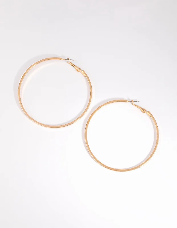 Silk fringe earrings-Gold Large Flat Hoop Earrings