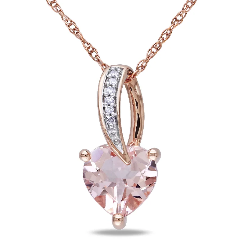 Stellar star necklaces-Miadora 10k Rose Gold Morganite and Diamond Heart Necklace