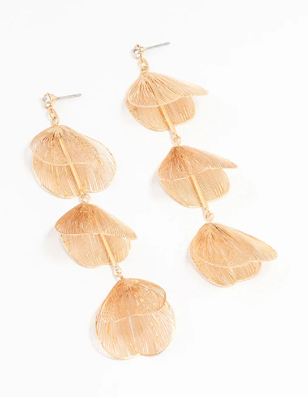 Mystic eye earrings-Gold Lazercut Petal Drop Earrings