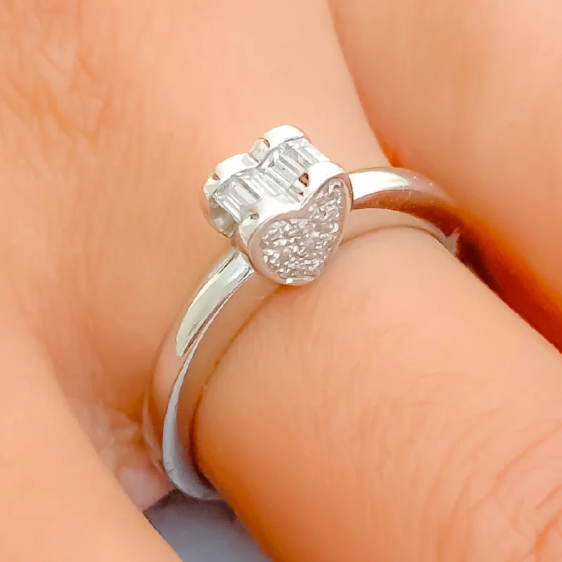 Thick band engagement rings-Attractive Heart Diamond + 18k Gold Ring