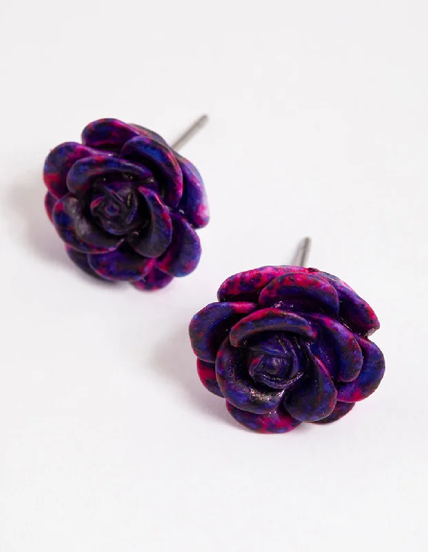 Full moon earrings-Watercolour Rose Stud Earrings