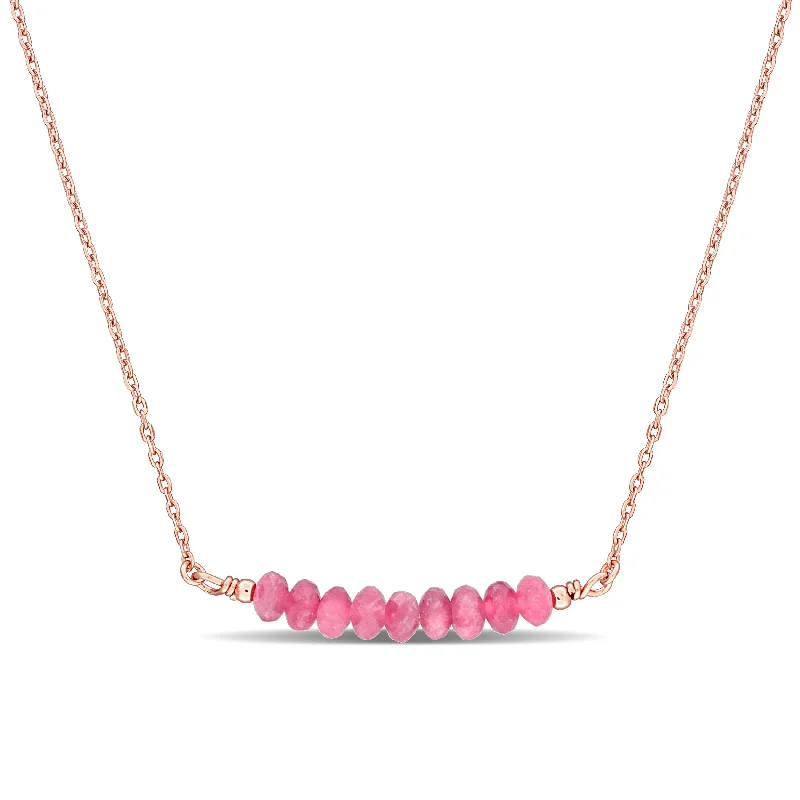 Stamped monogram necklaces-Miadora 0.72ct TGW 4.5mm Pink Tourmaline Bead Necklace with Rolo Chain in Rose Sterling Silver