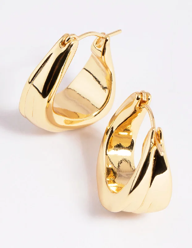 Wide hoop earrings-Gold Plated Molten Hoop Earrings