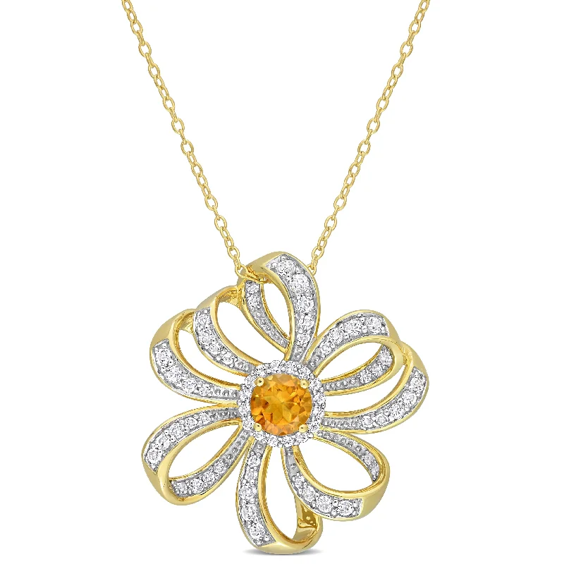 Silk fringe necklaces-Miadora Madeira Citrine and White Topaz Floral Necklace in Yellow Plated Sterling Silver