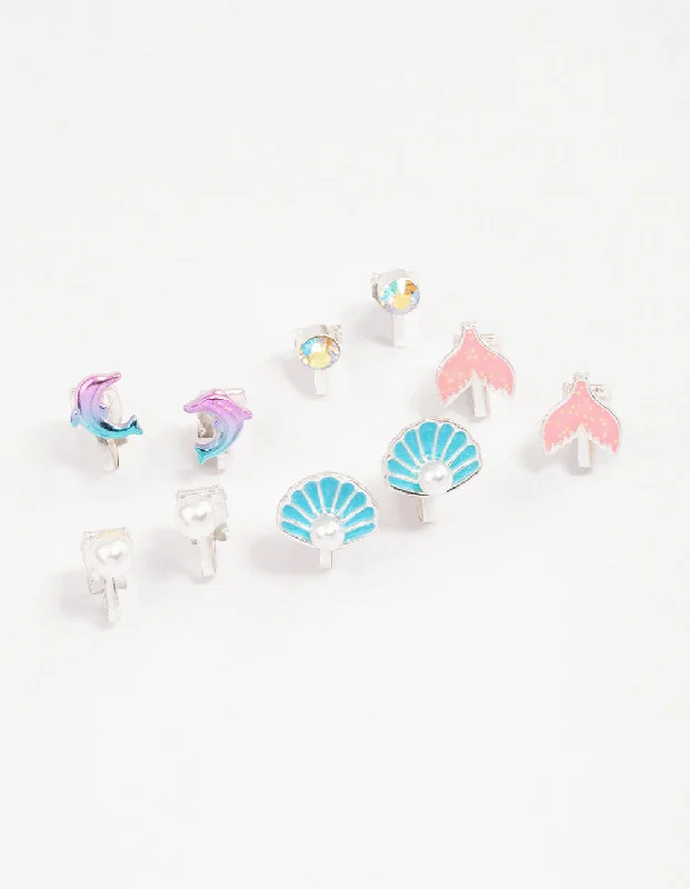 Java tile earrings-Kids Blue Sea Clip On Stud Earrings 6-Pack