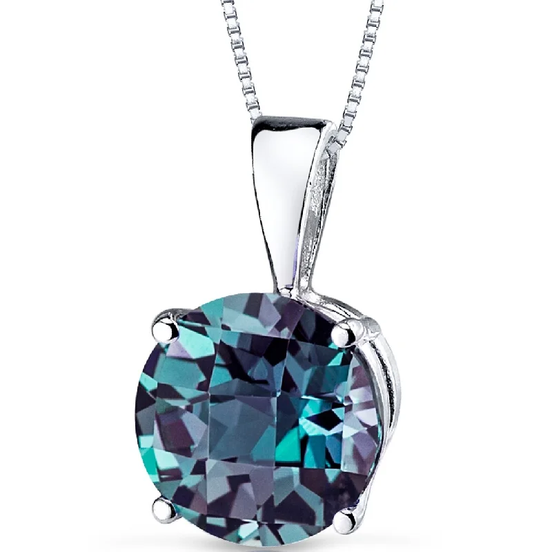 Slanted design necklaces-14k White Gold 2.35 ct Created Alexandrite Pendant Necklace