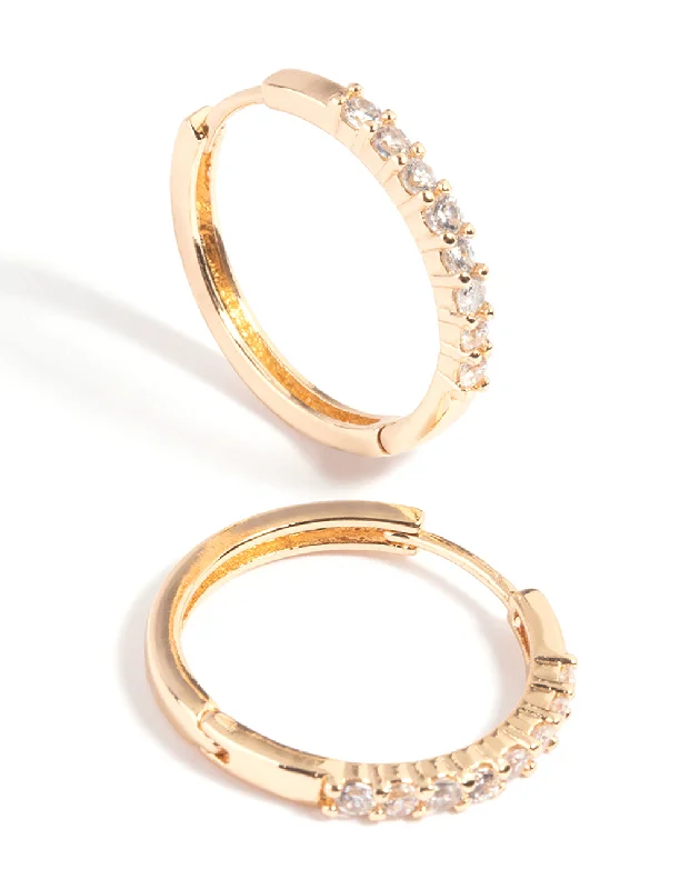 Aged bronze earrings-Gold Cubic Zirconia Huggie Hoop Earrings