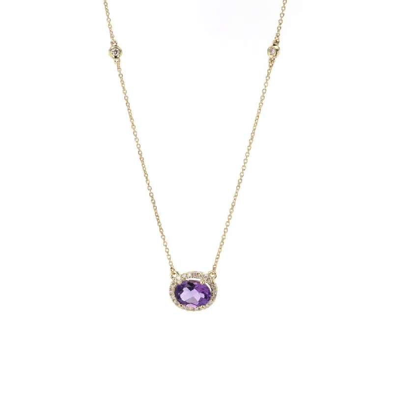 Linen thread necklaces-Amethyst & Diamond Necklace