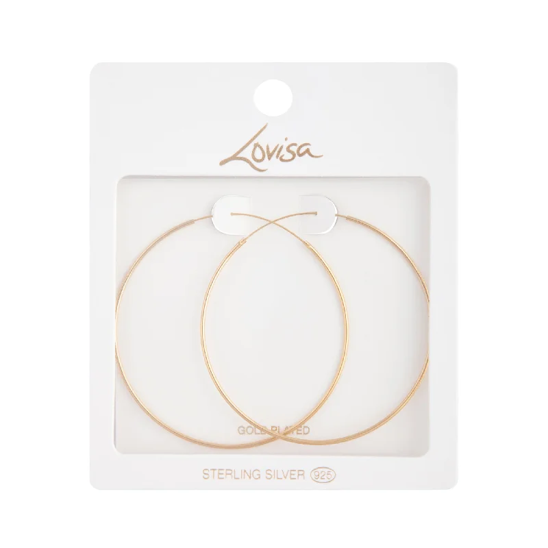 Smooth drop earrings-Gold Plated Sterling Silver Fine 60mm Hoop