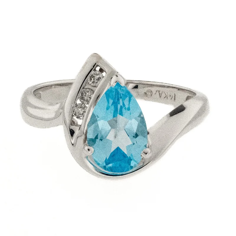 Open frame engagement rings-1.65ctw Blue Topaz with Diamond Accents Ring in 14K White Gold - Size 6.75