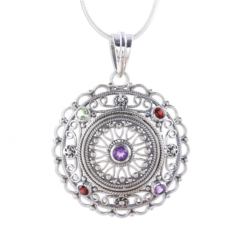 Alloy metal necklaces-Novica Handmade Gemstone Mandala Multi-Gemstone Pendant Necklace