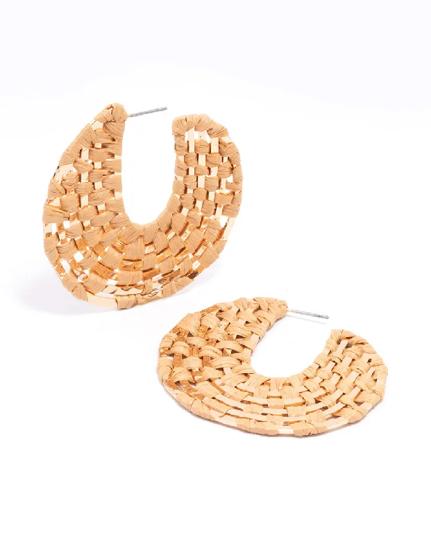 Radiant star earrings-Gold Woven Raffia Curved Hoop Earrings