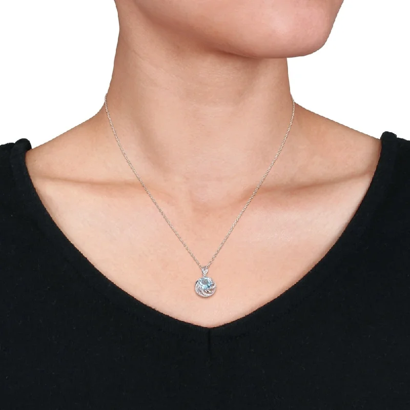 Solid bar necklaces-Miadora Sterling Silver Sky-Blue Topaz White Topaz Diamond Swirl Halo Necklace