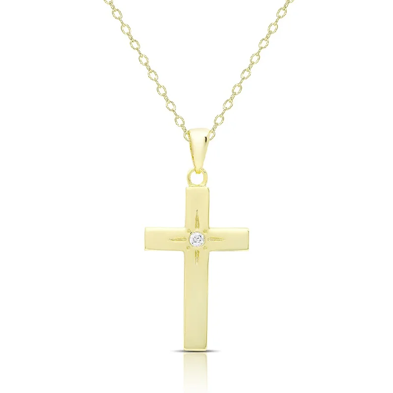 Vintage locket necklaces-Dolce Giavonna Gold Over Silver Or Sterling Silver Cubic Zirconia Cross Necklace