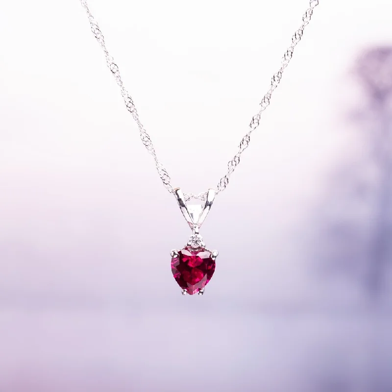 Neat-line necklaces-Miadora 10k White Gold Created Ruby and Diamond Heart Necklace