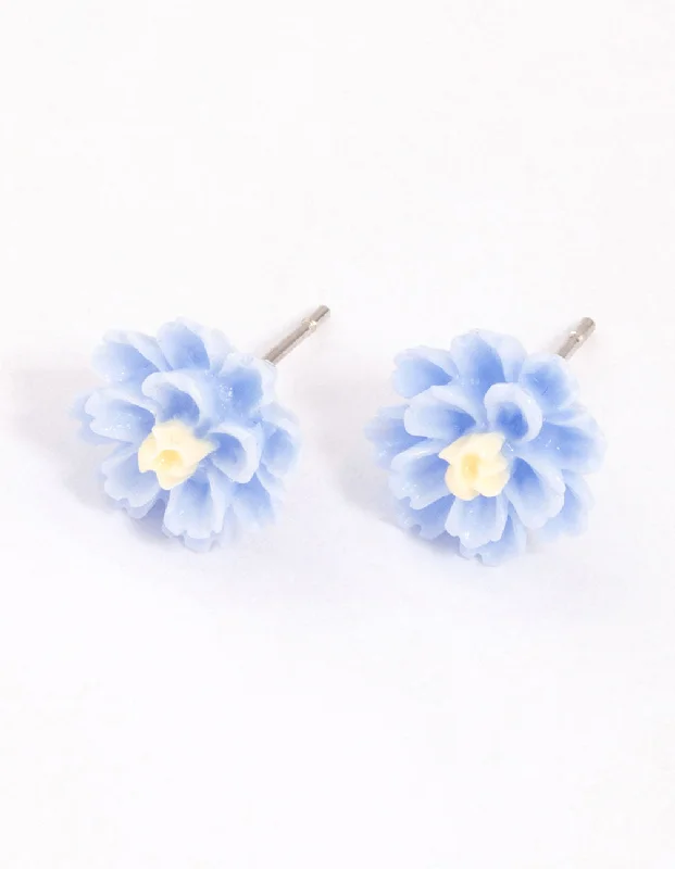 Patina brass earrings-Blue Dahlia Stud Earrings