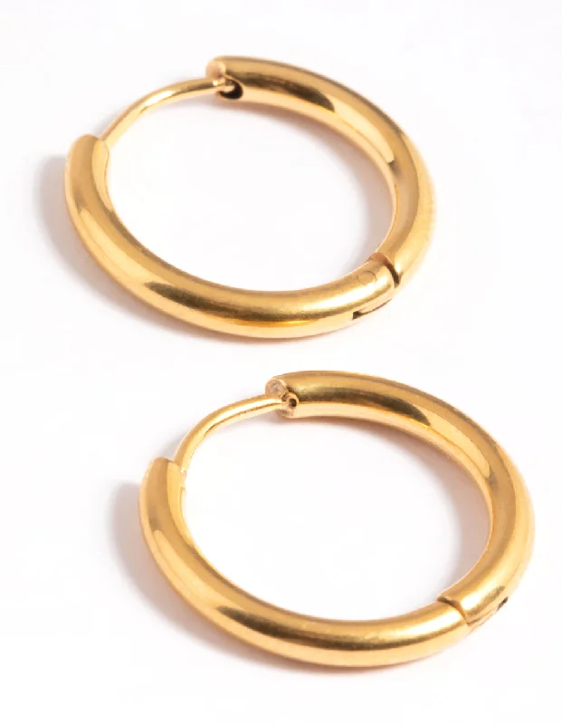 Layered tier earrings-Gold Plated Surgical Steel Thin 12mm Hoop Earrings