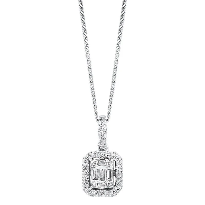 Crystal-twisted necklaces-Diamond Rectangular Halo Drop Pendant Necklace in 14k White Gold (3/4ctw)