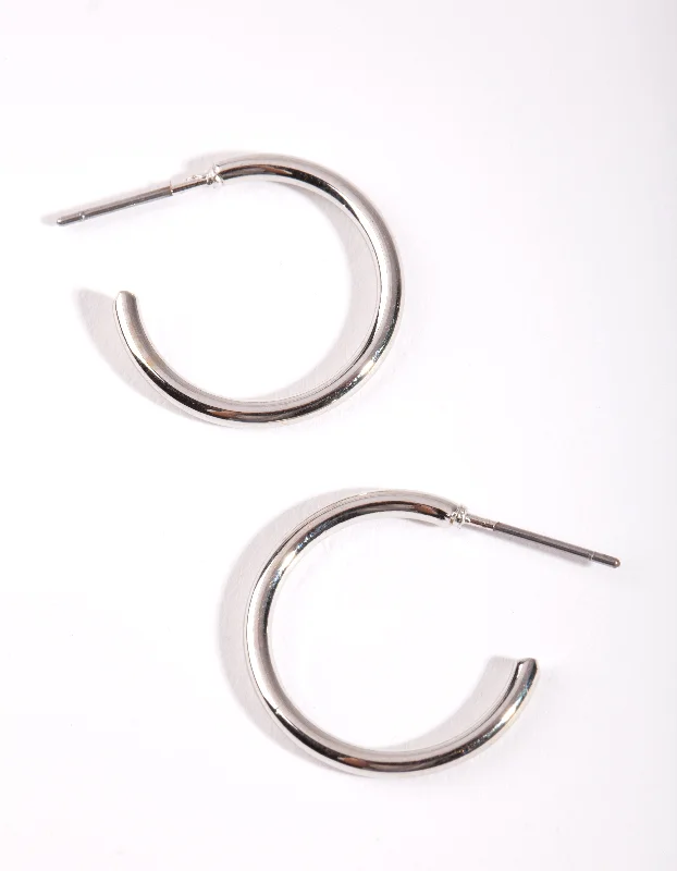 Tiered drop earrings-Silver Small Plain Hoop Earrings